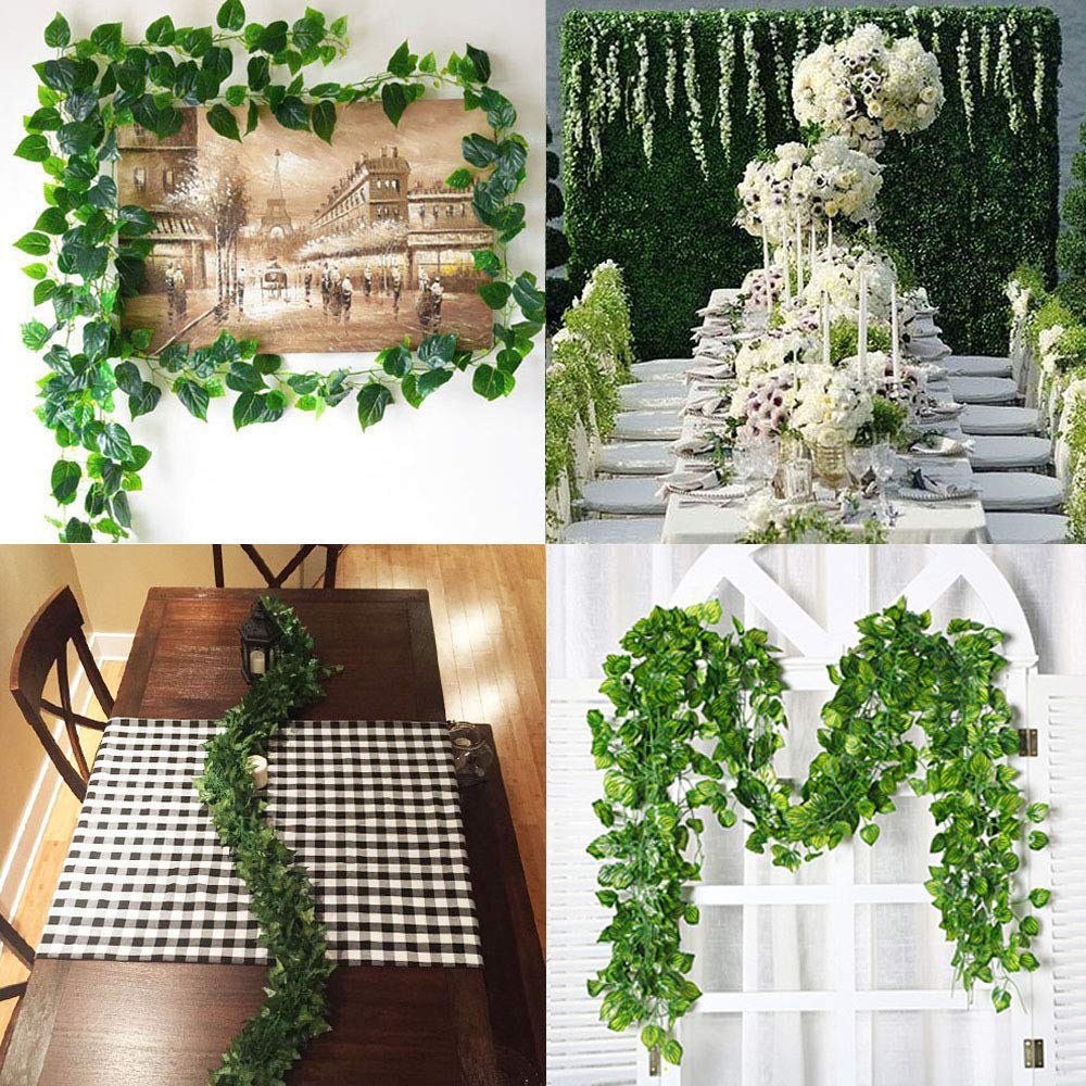 ARTSY® Artificial hanging flowers for wall decoration, artificial plants for home decor, money plant leaves for decoration, office decor, craft, gifting, pack of 4 pieces, 7 feet long each, green
