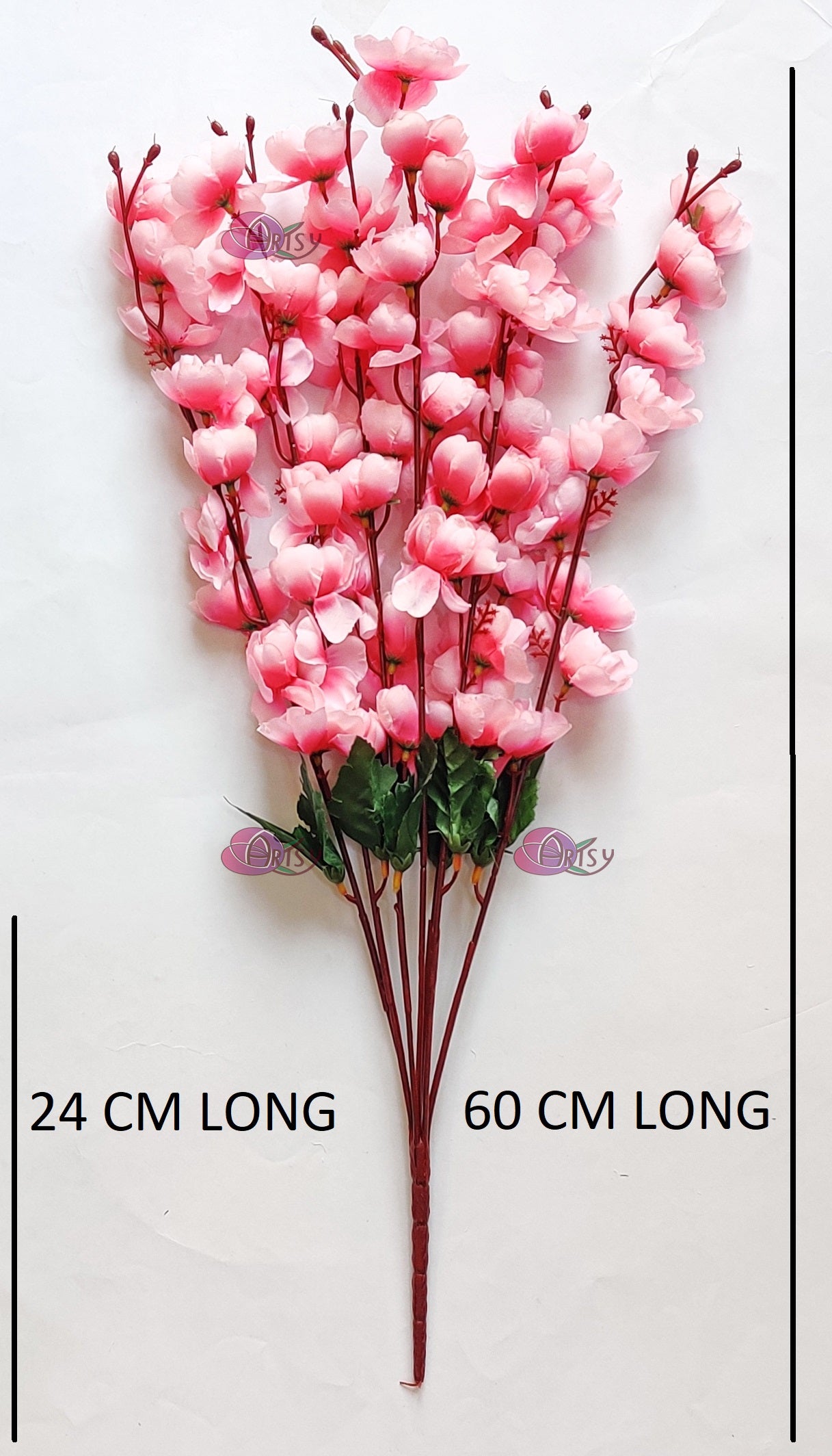 Enchanting Baby Pink Artificial Cherry Blossom Flower Bunch - Single Piece Pack for Graceful Décor, Without Vase, 55 Cm Long
