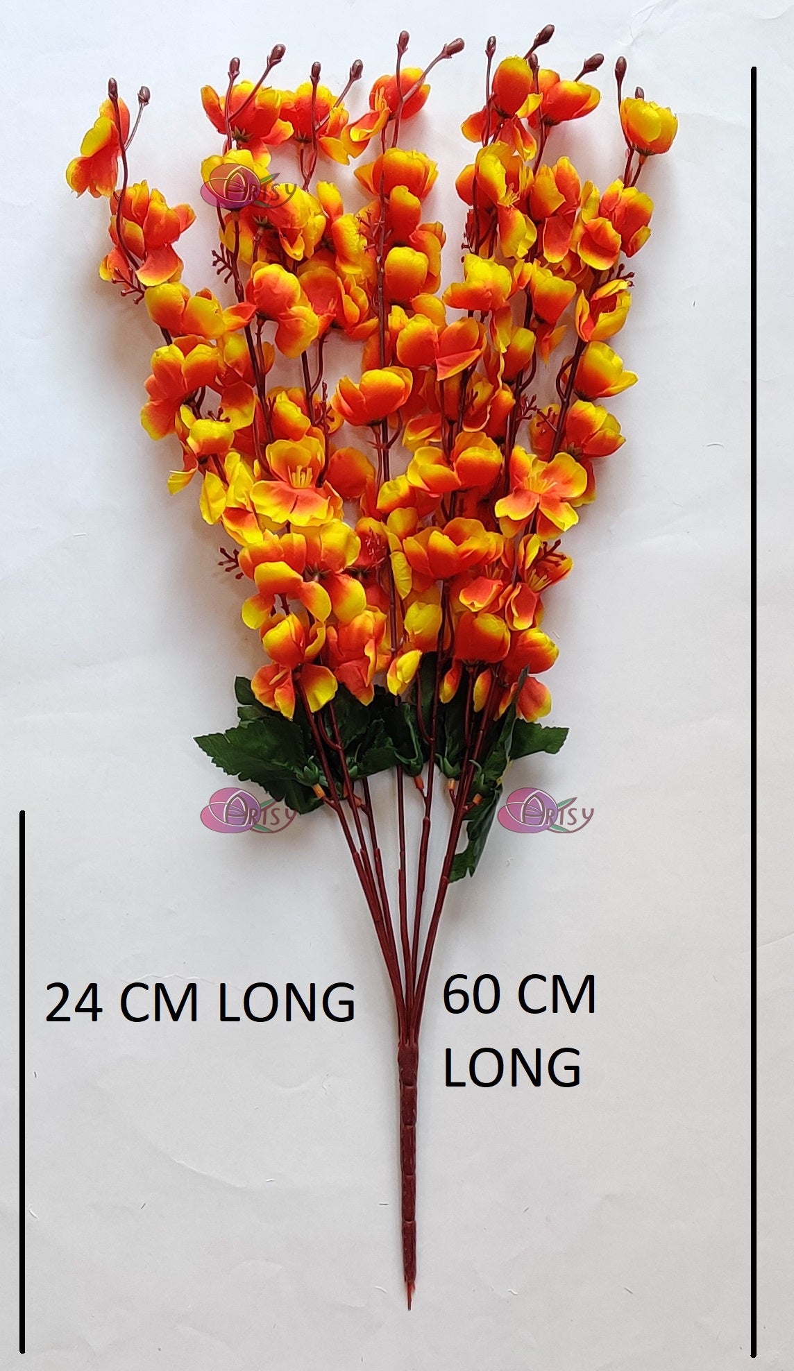 ARTSY® Lively Orange Artificial Cherry Blossom Flower Bunch - Radiant Floral Elegance For Home Decoration, Office Decor, Vase Filler, Without Vase, 55 Cm Long