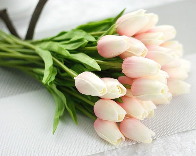ARTSY® Artificial Tulip Flowers Bunch – Set of 5 Faux Flower Stems | Ideal for Living Room, Centerpiece, Gifting, craft, Real Touch Flower Bunch for Vase Decor, Home Styling, Events, Babypink