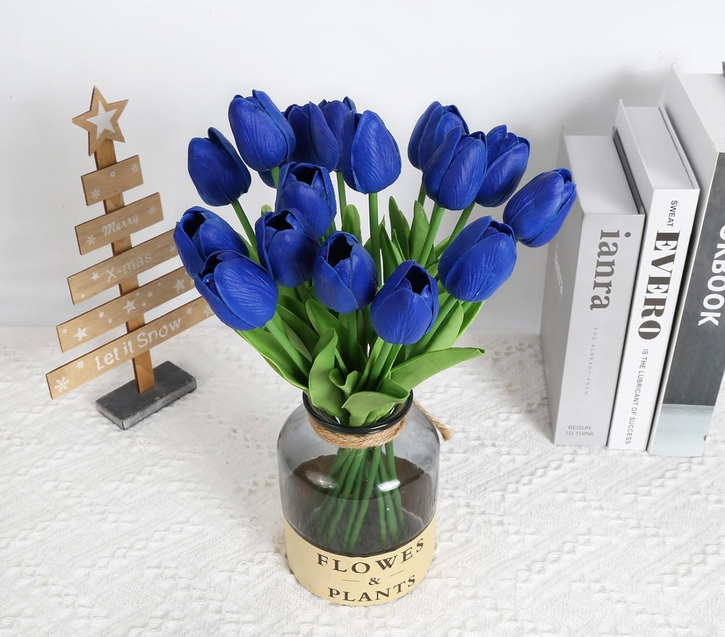 ARTSY® Artificial Tulip Flowers Bunch – Set of 5 Faux Flower Stems | Ideal for Living Room, Centerpiece, Gifting, craft, Real Touch Flower Bunch for Vase Decor, Home Styling, Events, Blue