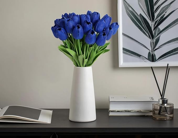 ARTSY® Artificial Tulip Flowers Bunch – Set of 5 Faux Flower Stems | Ideal for Living Room, Centerpiece, Gifting, craft, Real Touch Flower Bunch for Vase Decor, Home Styling, Events, Blue