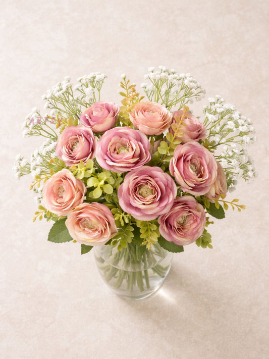 ARTSY Artificial Rose Flower Bunch with Baby Breath Flowers (Pack of 3) | Realistic Faux Floral Bouquet for Home, Office & Wedding Décor