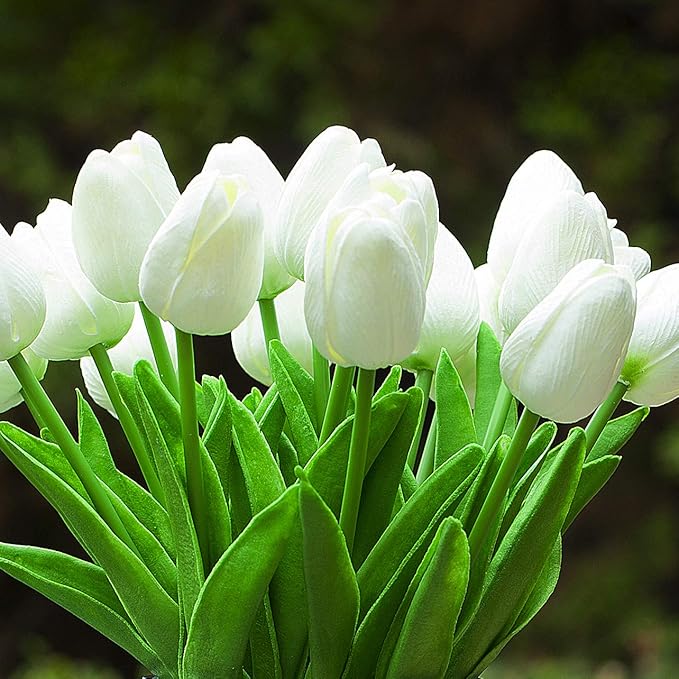 ARTSY® Artificial Tulip Flowers Bunch – Set of 5 Faux Flower Stems | Ideal for Living Room, Centerpiece, Gifting, craft, Real Touch Flower Bunch for Vase Decor, Home Styling, Events, White