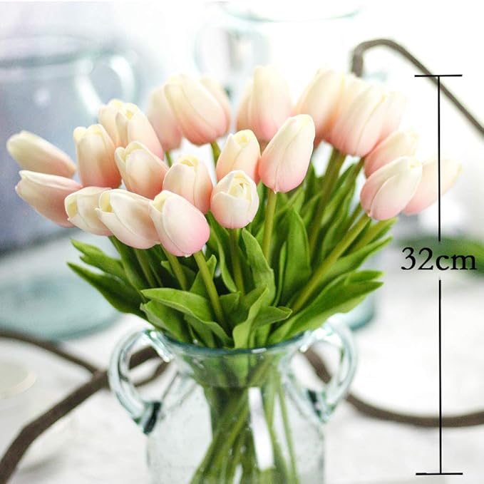 ARTSY® Artificial Tulip Flowers Bunch – Set of 5 Faux Flower Stems | Ideal for Living Room, Centerpiece, Gifting, craft, Real Touch Flower Bunch for Vase Decor, Home Styling, Events, Babypink