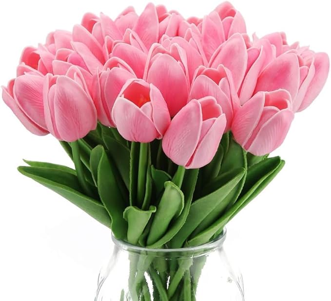 ARTSY® Artificial Tulip Flowers Bunch – Set of 5 Faux Flower Stems | Ideal for Living Room, Centerpiece, Gifting, craft, Real Touch Flower Bunch for Vase Decor, Home Styling, Events, Pink