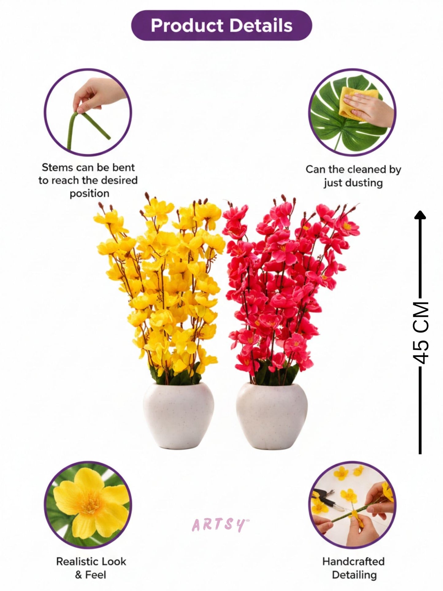 Artificial Blossom Flower Pot Set of 2 – Luxury Decorative Floral Arrangement for Home & Office Decor