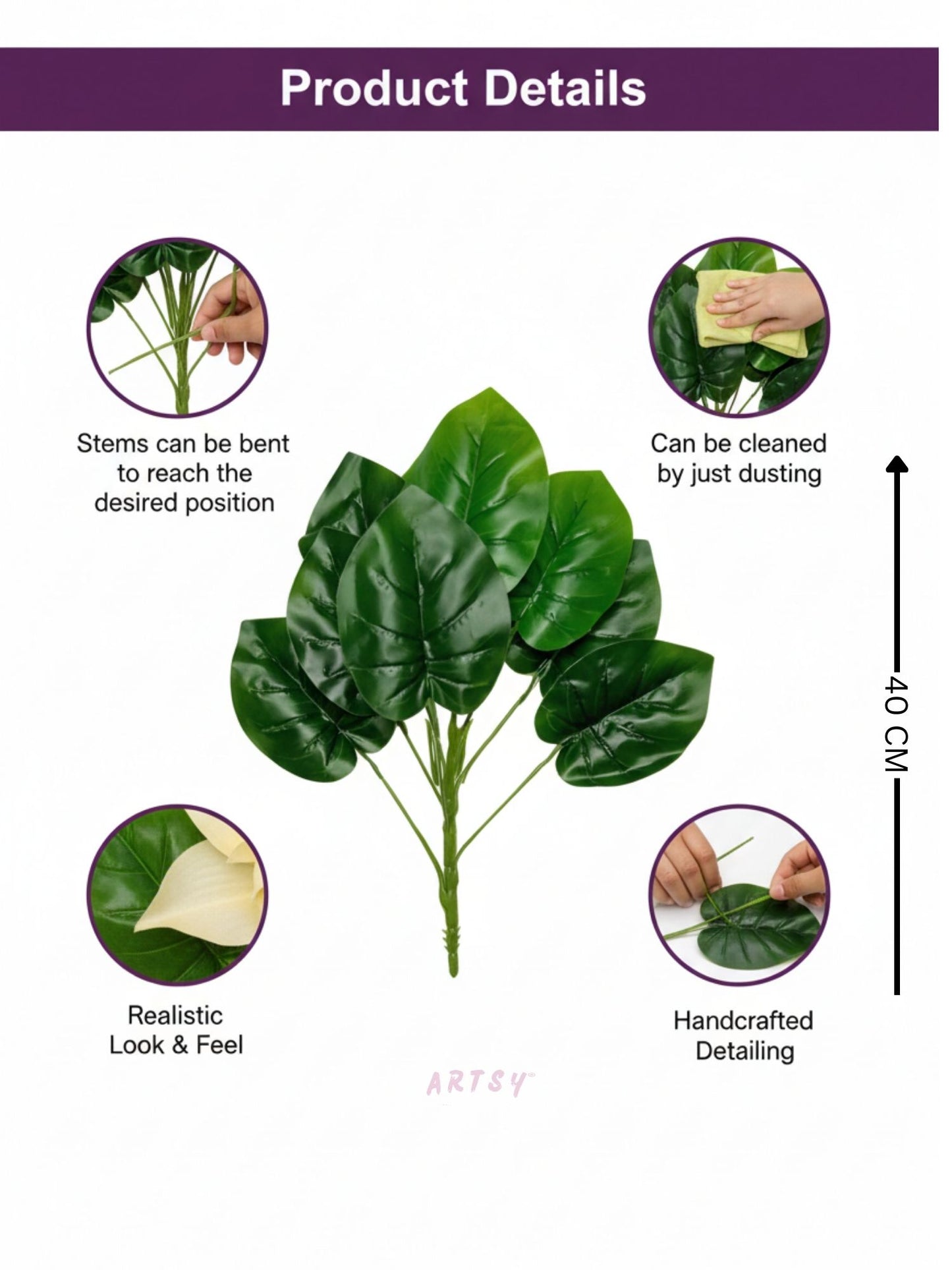 ARTSY Artificial Leaf Bunch for Home Decor | Realistic Greenery Plant for Vase, Office & Wedding Decoration (Pack of 1)