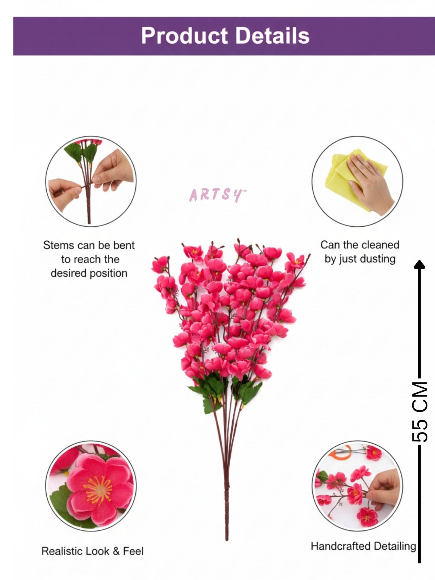 Luxury Artificial Cherry Blossom Flower Stem for Home Decor Vase Arrangement, Pack of 1, Maroon