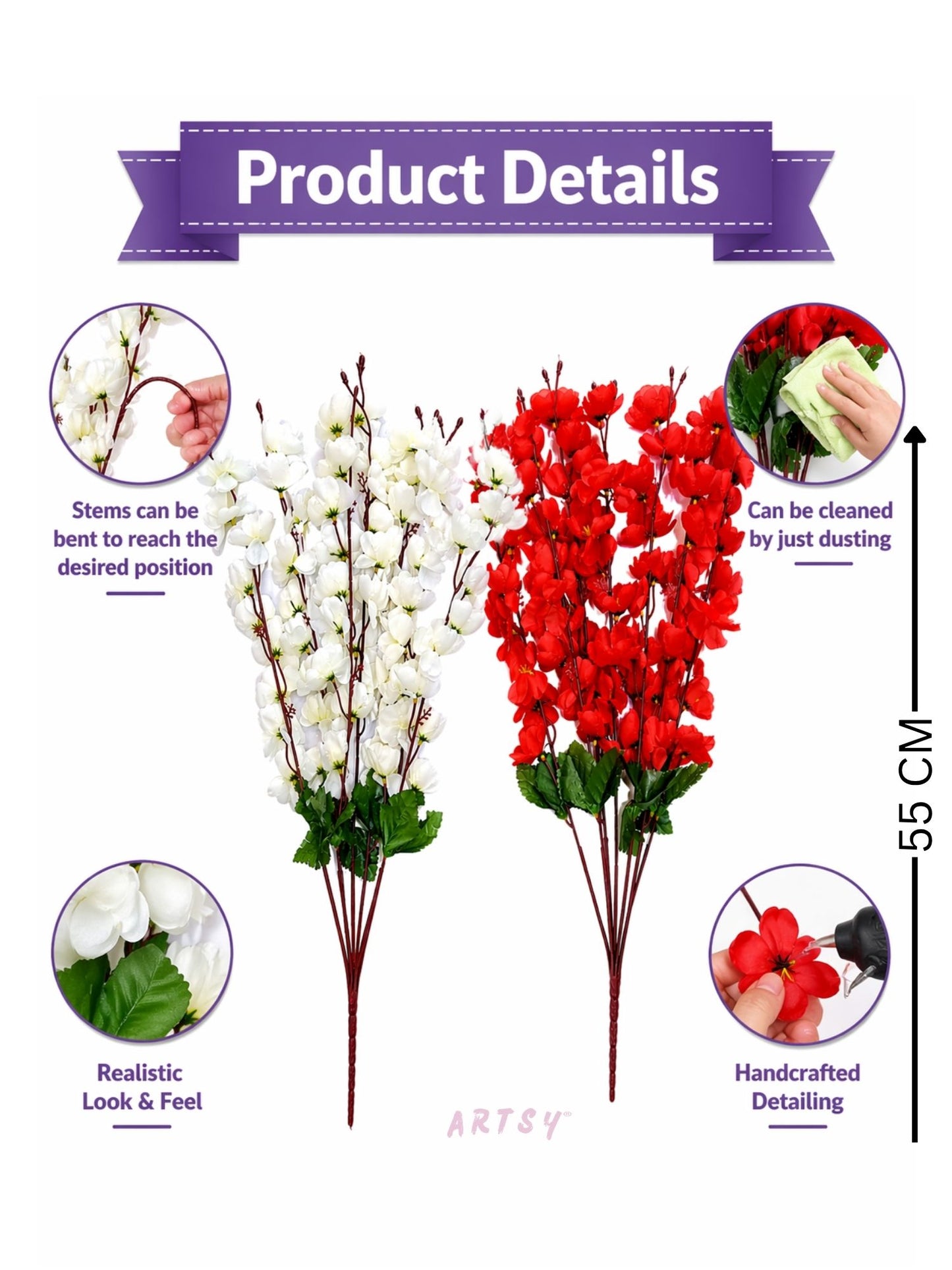 Red & White Artificial Blossom Flower Bunch for Home Decor | Premium Faux Floral Arrangement
