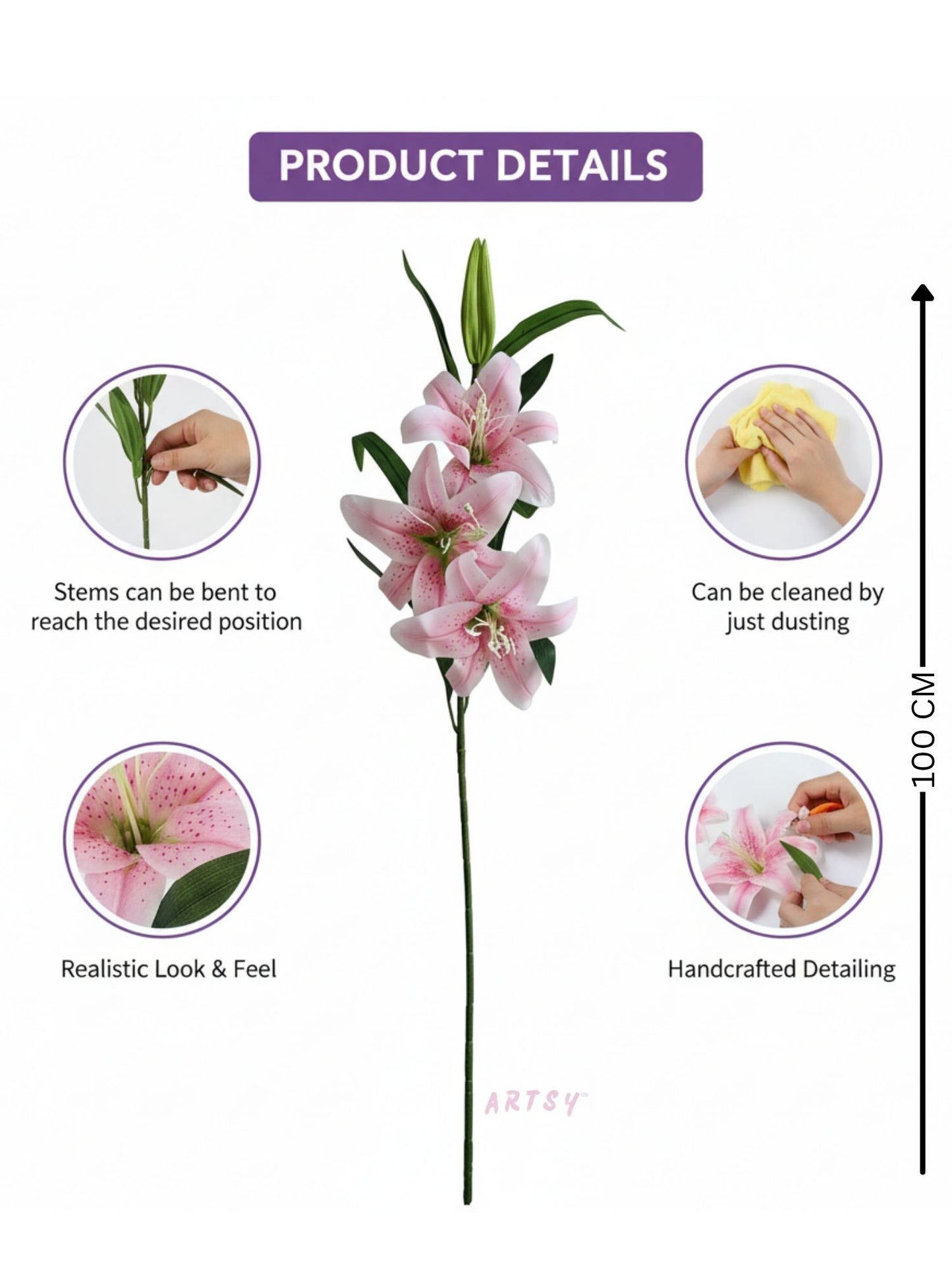 ARTSY® Artificial Pink Lily Flower Stem – Realistic Faux Lily Bloom for Vase Decoration, Home Décor, Wedding Centerpieces, Living Room Styling & Floral Arrangements