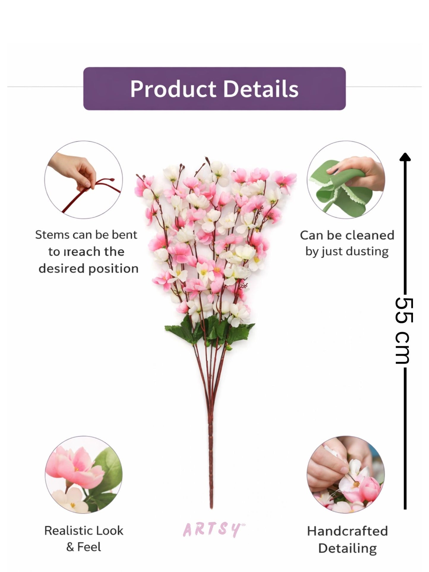 Artificial Cherry Blossom Flower Bunch, Multi – Pack of 1 Piece,