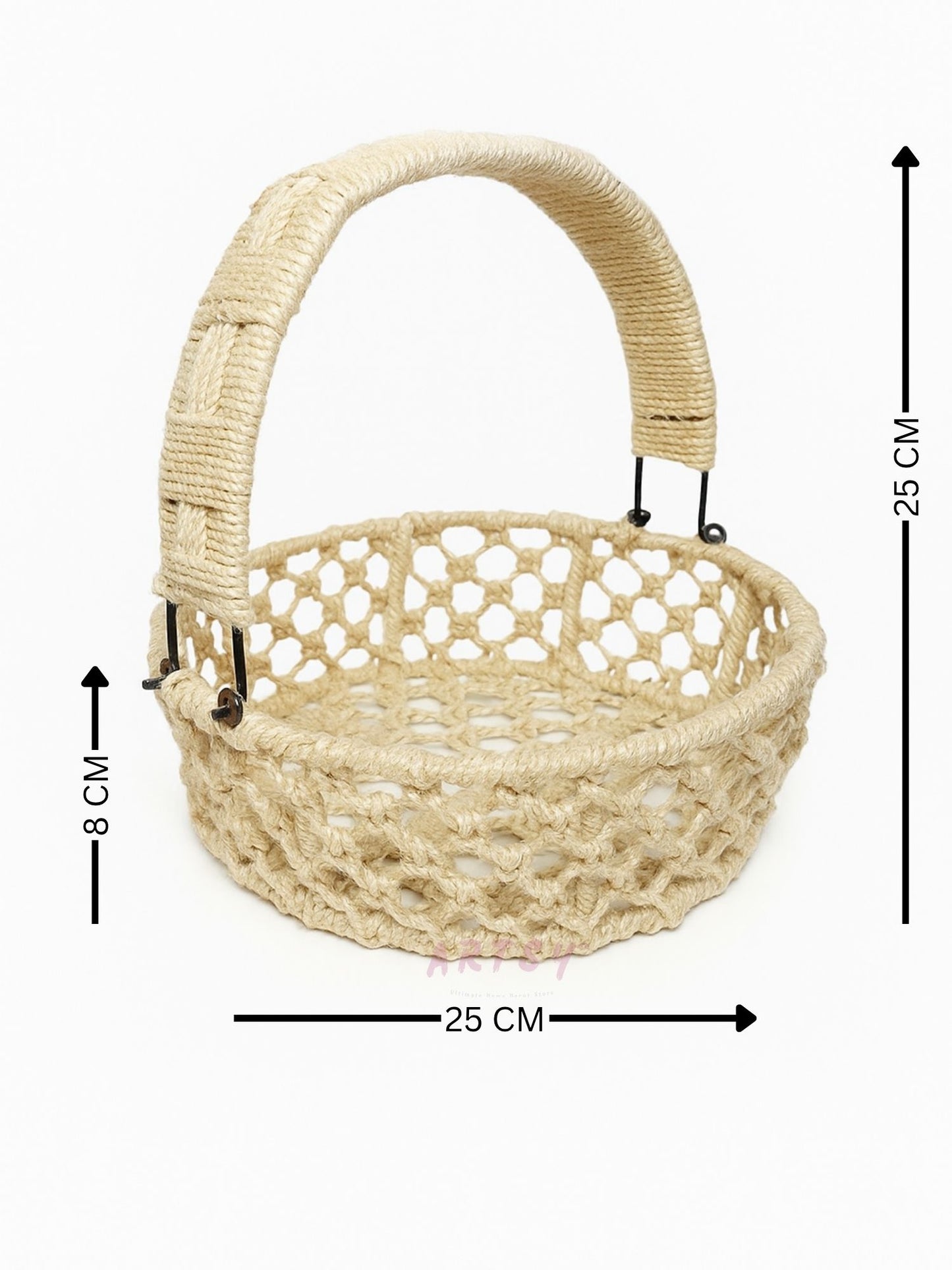 ARTSY Boho Handwoven Rope Basket with Handle | Decorative Storage & Gift Hamper Basket