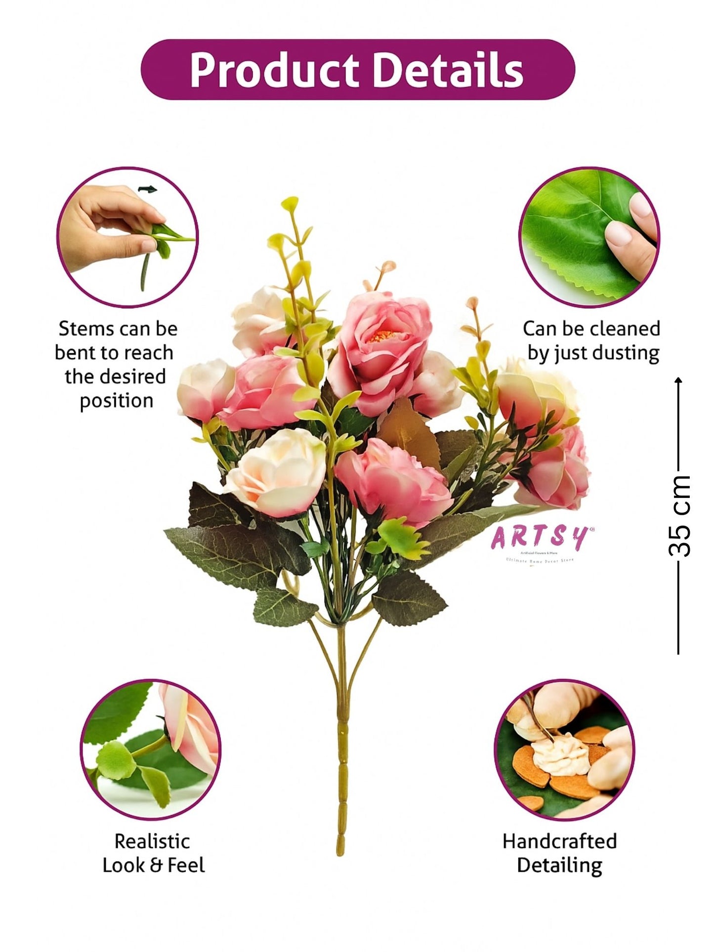 Artificial Rose Flower Bunch for Home Décor & Gifting | Babypink | Pack of 1