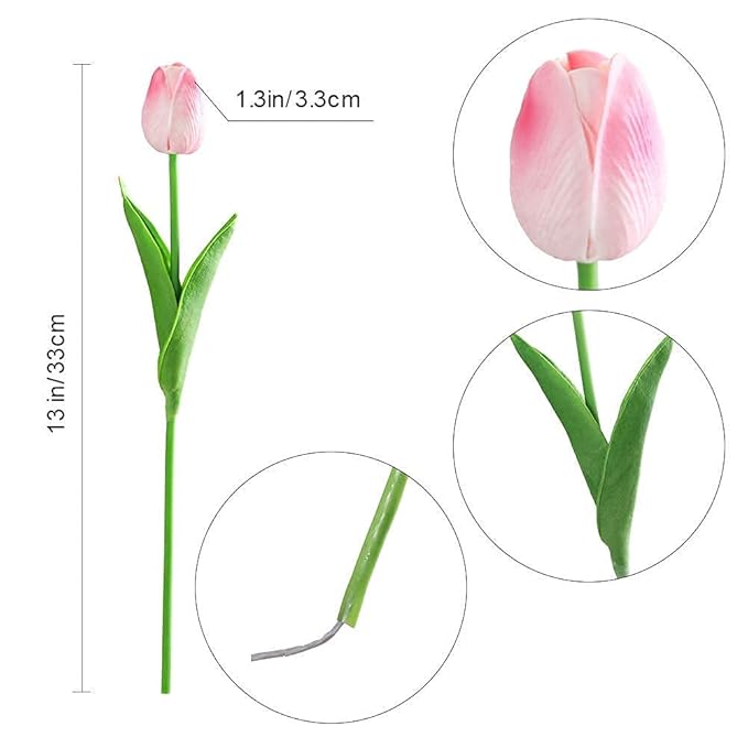 ARTSY® Artificial Tulip Flowers Bunch – Set of 5 Faux Flower Stems | Ideal for Living Room, Centerpiece, Gifting, craft, Real Touch Flower Bunch for Vase Decor, Home Styling, Events, Babypink