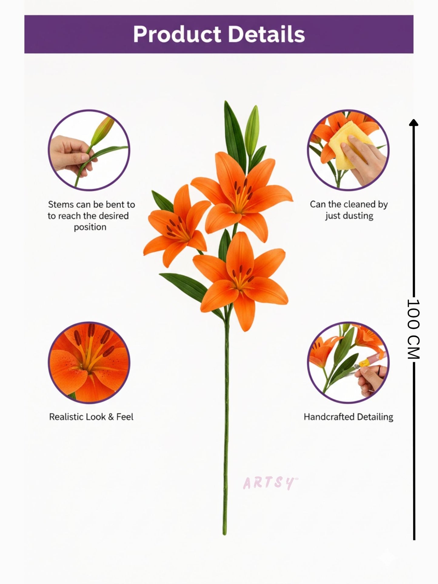 ARTSY Premium Artificial Lily Flower Stem | Faux Floral