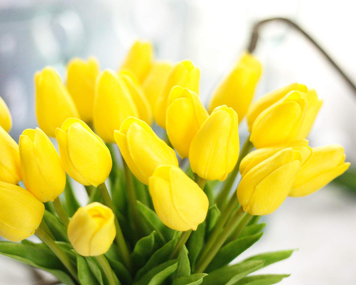 ARTSY® Artificial Tulip Flowers Bunch – Set of 5 Faux Flower Stems | Ideal for Living Room, Centerpiece, Gifting, craft, Real Touch Flower Bunch for Vase Decor, Home Styling, Events, Yellow