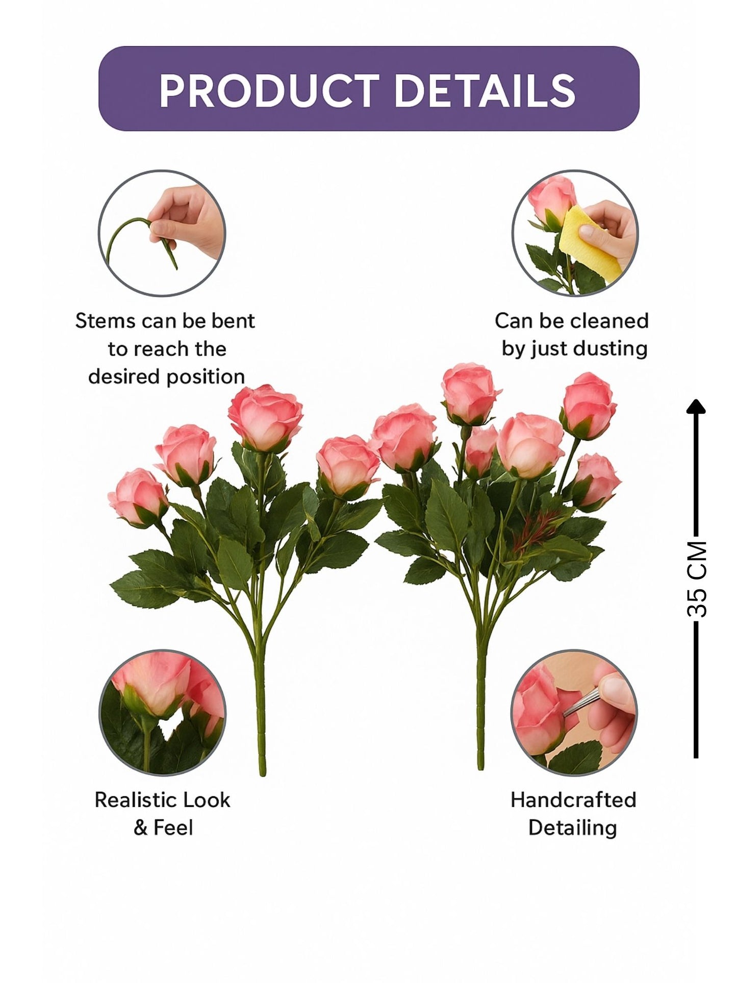 Artificial Pink Rose Bunch