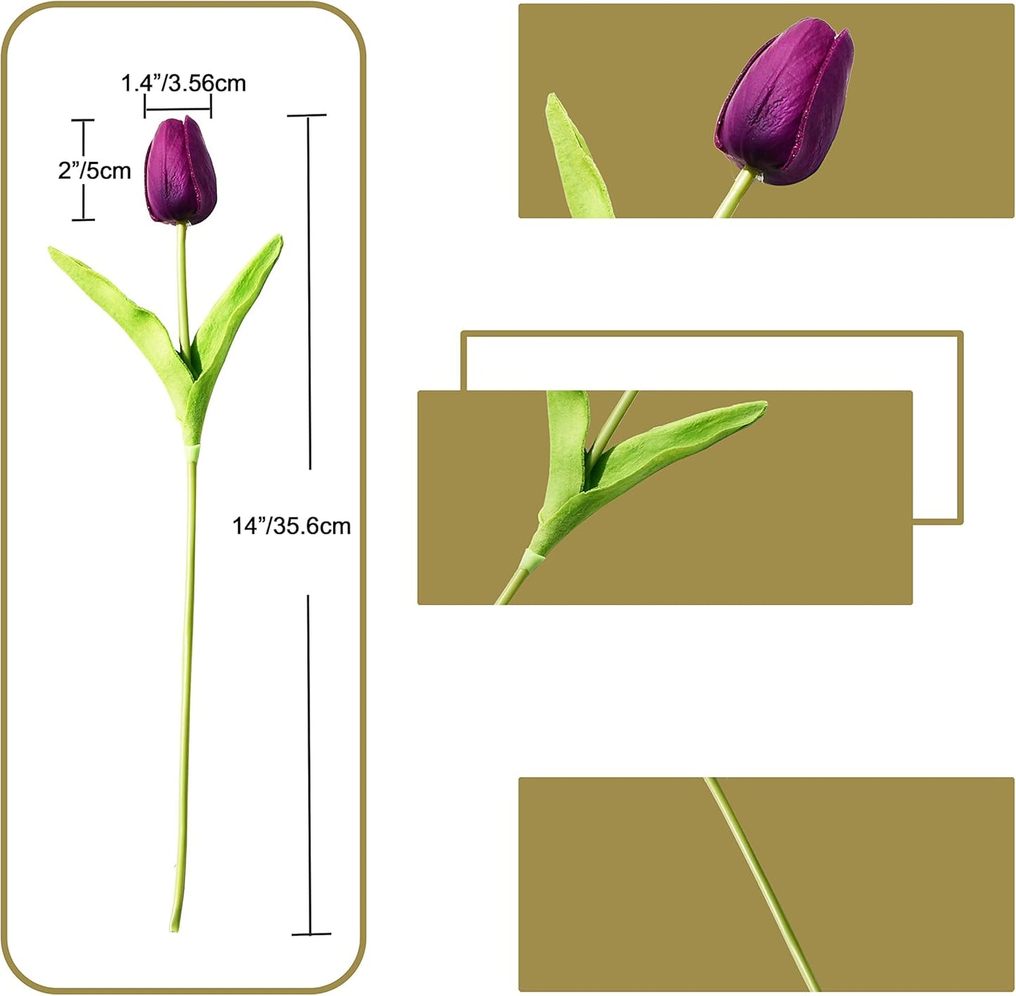 ARTSY® Artificial Tulip Flowers Bunch – Set of 5 Faux Flower Stems | Ideal for Living Room, Centerpiece, Gifting, craft, Real Touch Flower Bunch for Vase Decor, Home Styling, Events, Purple