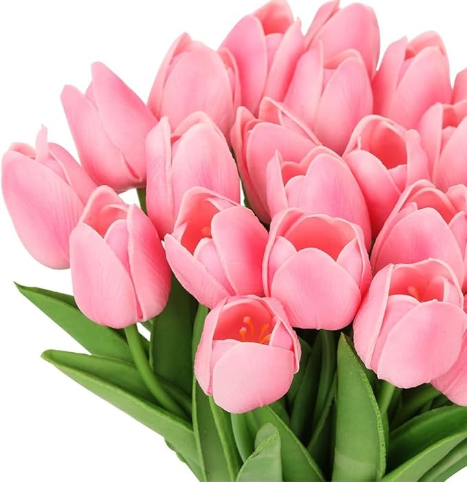 ARTSY® Artificial Tulip Flowers Bunch – Set of 5 Faux Flower Stems | Ideal for Living Room, Centerpiece, Gifting, craft, Real Touch Flower Bunch for Vase Decor, Home Styling, Events, Pink