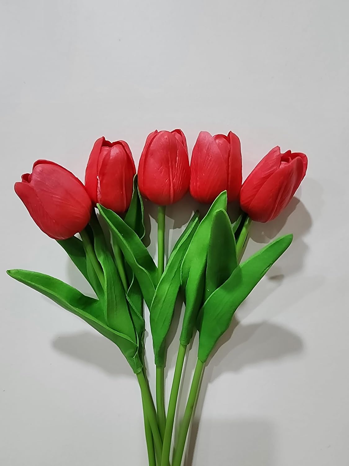 ARTSY® Artificial Tulip Flowers Bunch – Set of 5 Faux Flower Stems | Ideal for Living Room, Centerpiece, Gifting, craft, Real Touch Flower Bunch for Vase Decor, Home Styling, Events, Red