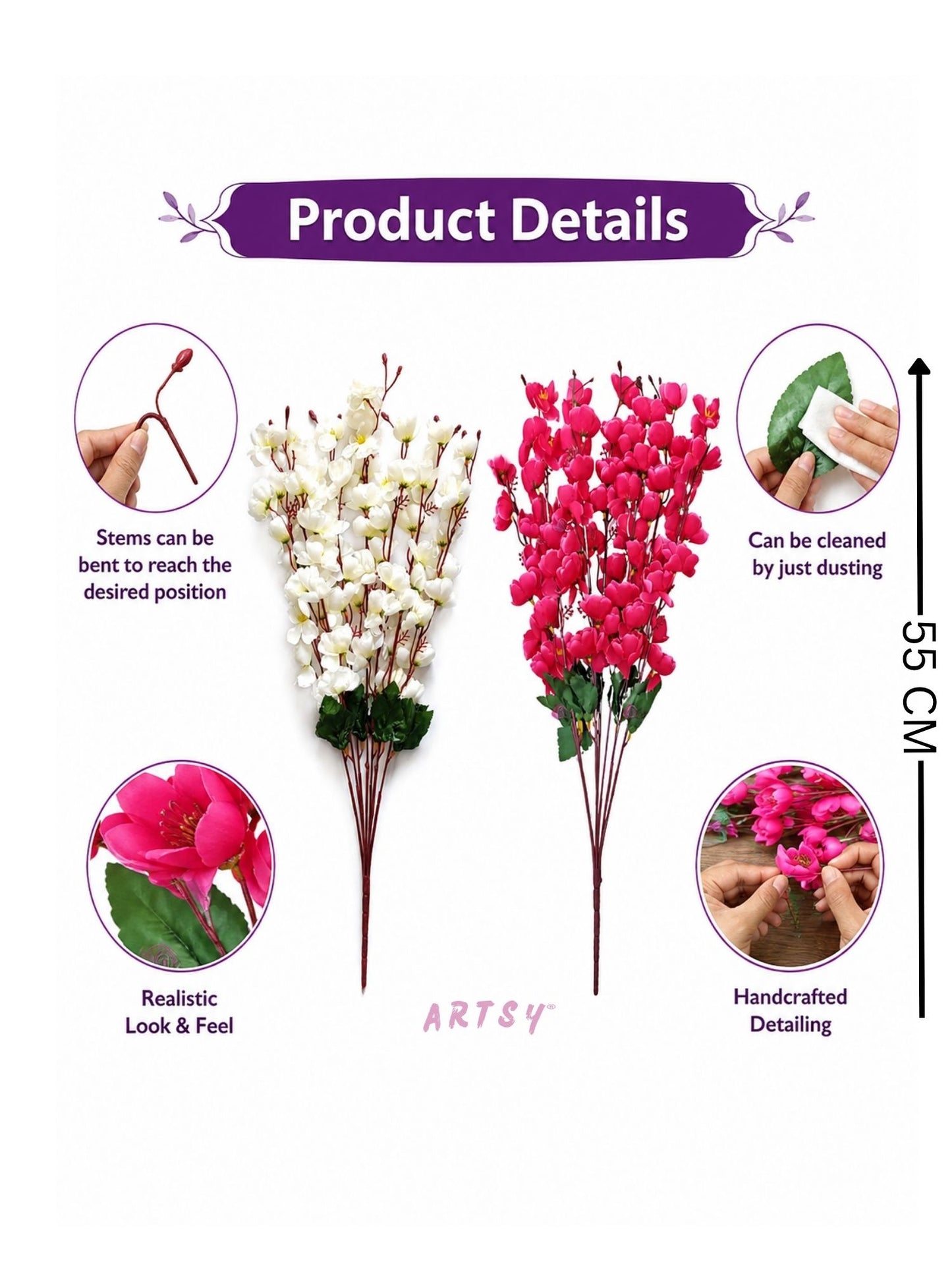 Decorative Artificial Cherry Blossom Flower Bunches – Pack of 2