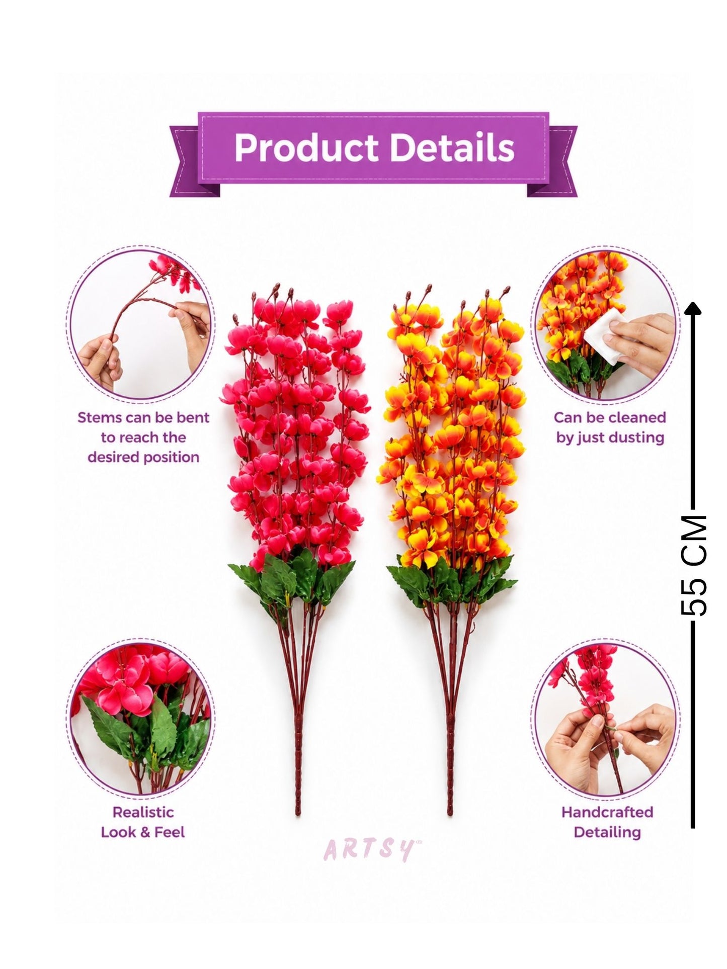 Artificial Decorative Flower Bunch for Vase Styling | Premium Floral Home Accent, Pack of 2