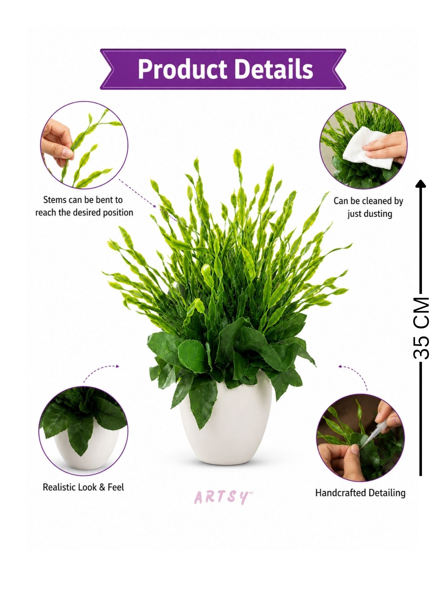 ARTSY Artificial Decorative Green Plant with Pot | Indoor Home Décor | 1 Pc