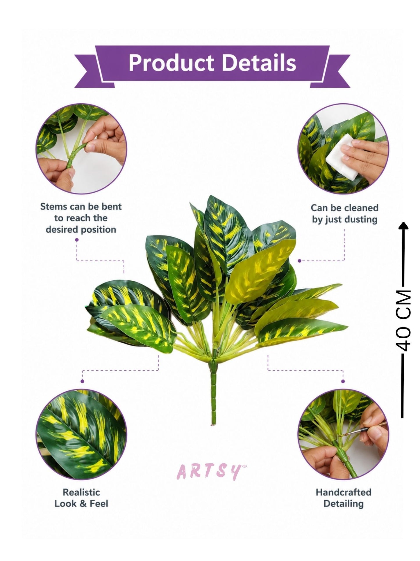 ARTSY Artificial Plant Bunch for Home Decor | Realistic Faux Leaves Arrangement for Living Room, Office & Table Decoration