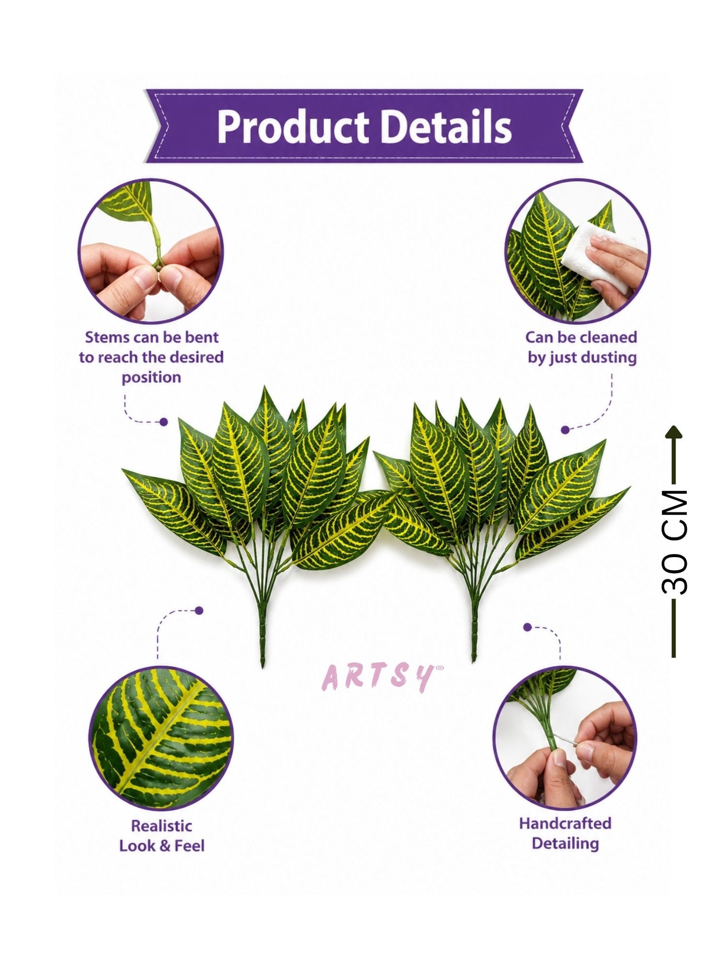ARTSY Artificial Croton Leaf Bunches (Pack of 2) – Home & Office Decor