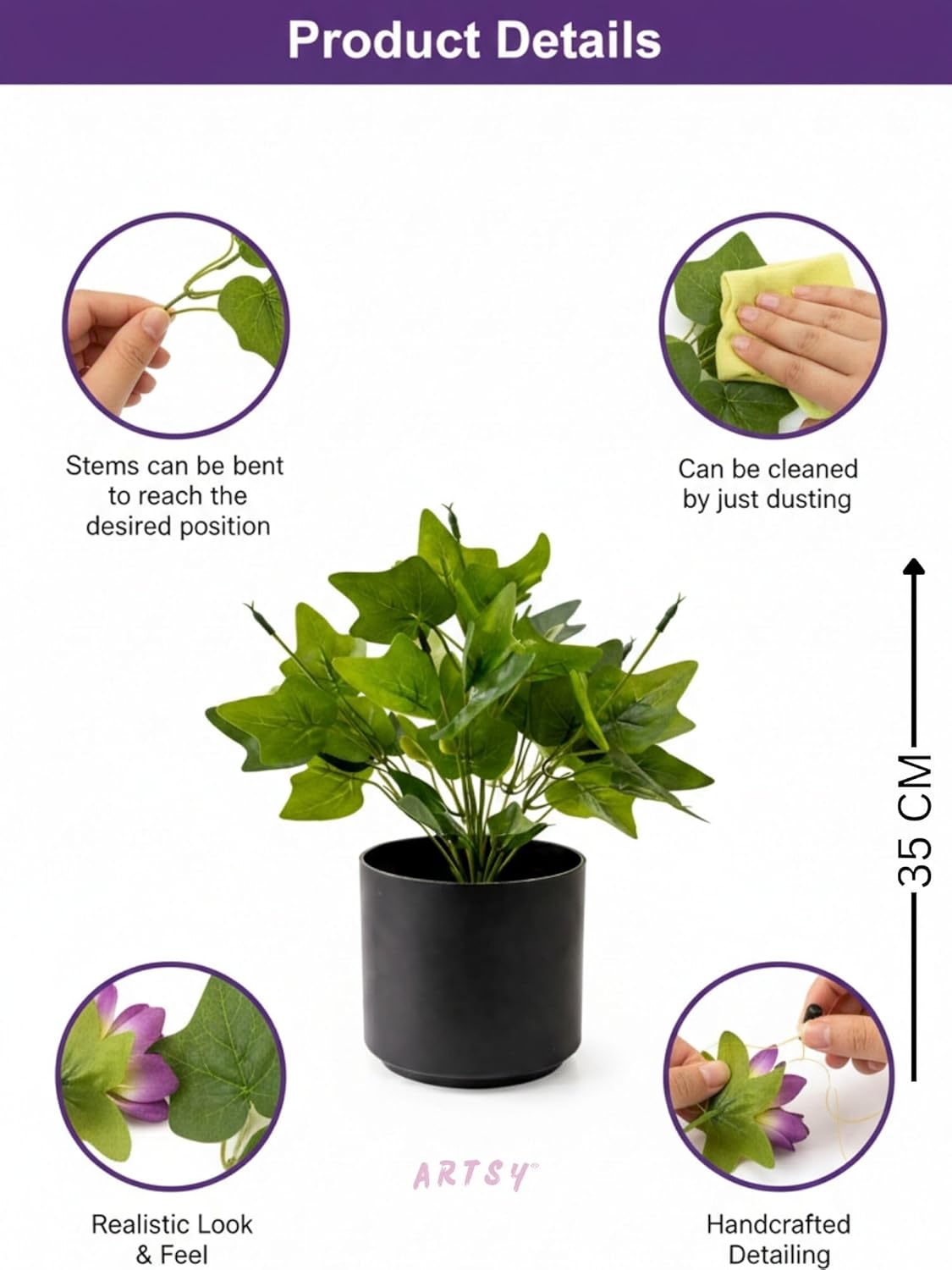 Artsy Artificial Zebra Plant with Black Pot | Pack of 1