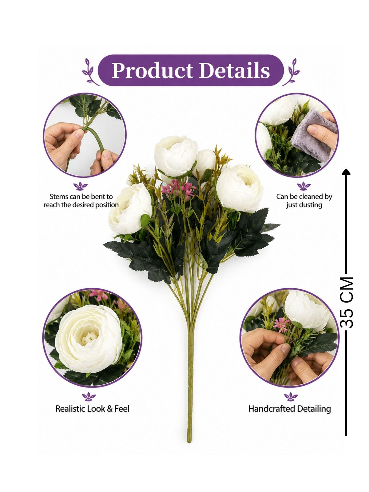 Artificial Ranunculus Flower Bunch - White | ARTSY