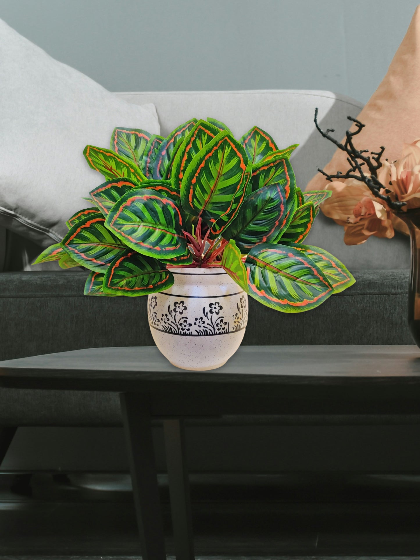ARTSY Artificial plants for home decor, plant leaves bunch for pot/vase, home/office decor, gift, craft, artificial flowers, without vase, combo, pack 1 piece, 40 cm height, orange green
