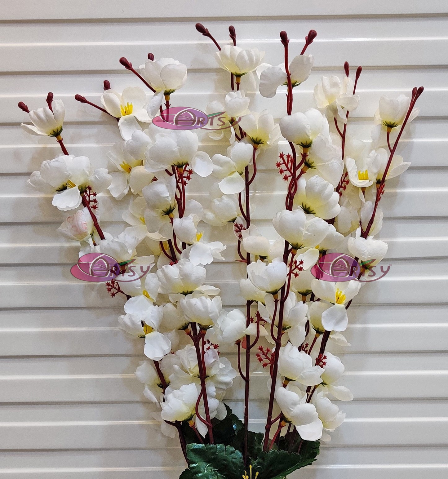 Elegant White Artificial Cherry Blossom Flower Bunch - Lifelike Pack of 1 Piece for Timeless Beauty, Without Vase, 55 Cm Long