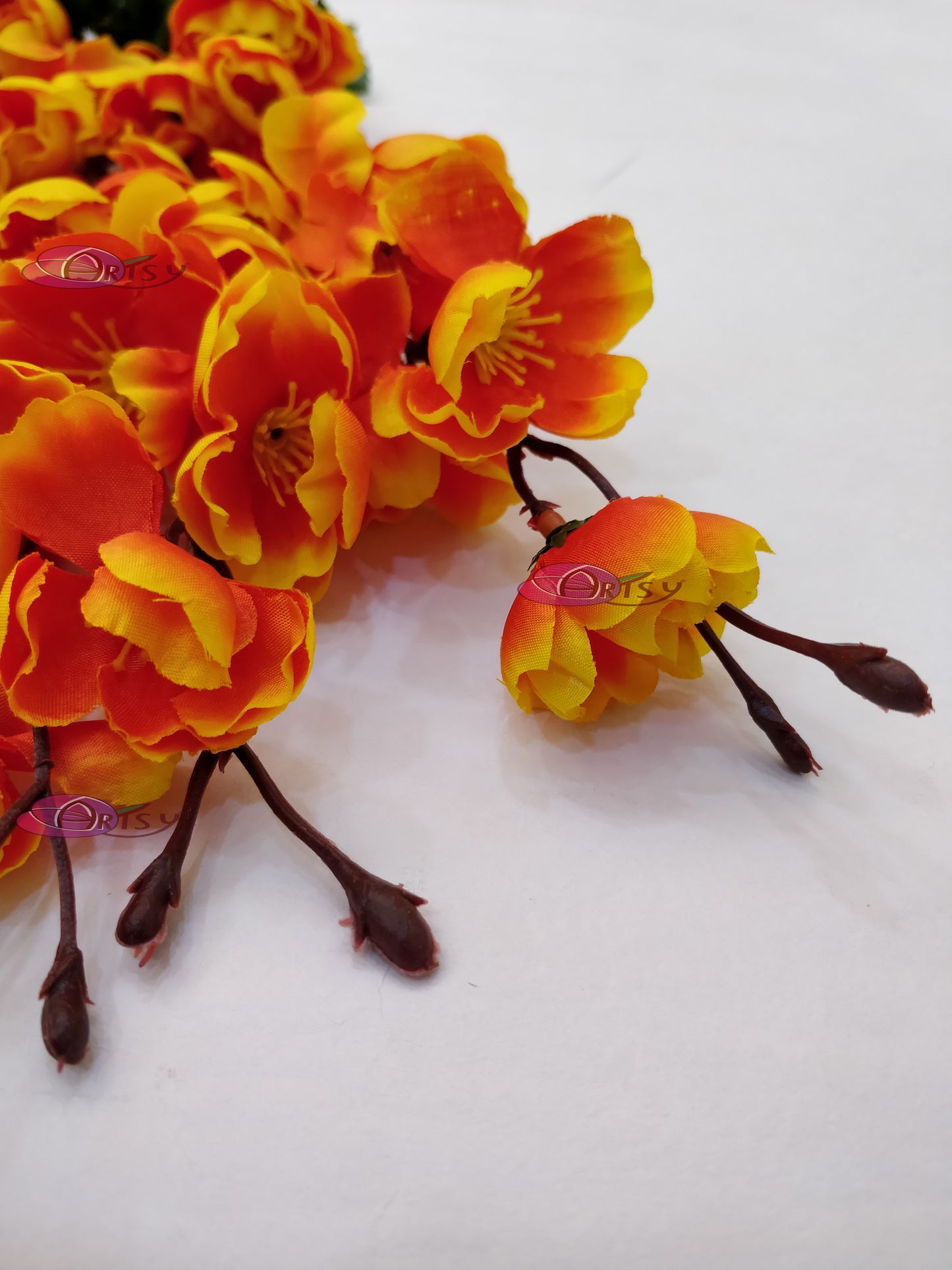 ARTSY® Lively Orange Artificial Cherry Blossom Flower Bunch - Radiant Floral Elegance For Home Decoration, Office Decor, Vase Filler, Without Vase, 55 Cm Long
