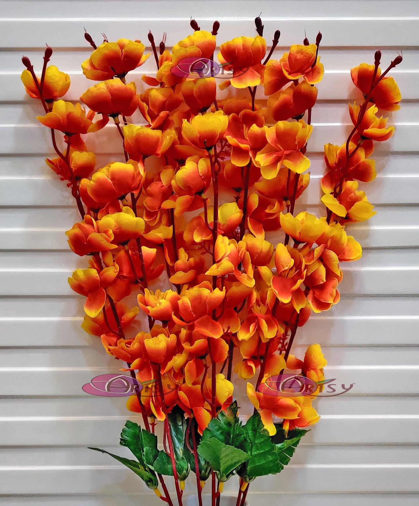 ARTSY® Lively Orange Artificial Cherry Blossom Flower Bunch - Radiant Floral Elegance For Home Decoration, Office Decor, Vase Filler, Without Vase, 55 Cm Long