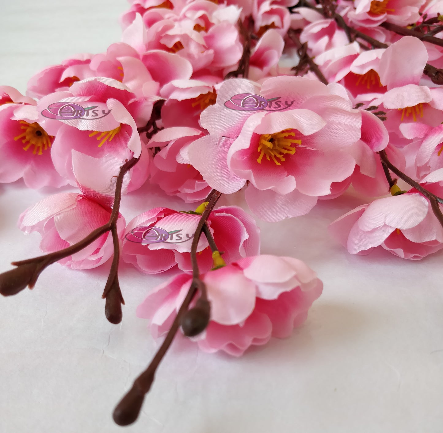 Enchanting Baby Pink Artificial Cherry Blossom Flower Bunch - Single Piece Pack for Graceful Décor, Without Vase, 55 Cm Long