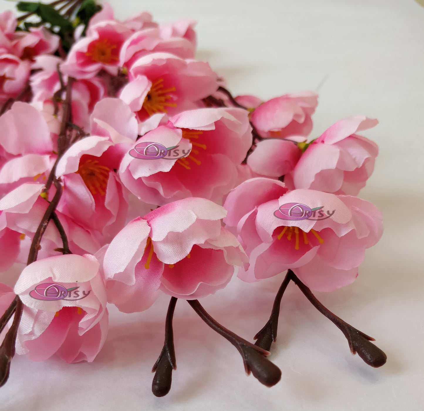 Enchanting Baby Pink Artificial Cherry Blossom Flower Bunch - Single Piece Pack for Graceful Décor, Without Vase, 55 Cm Long