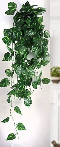 ARTSY® Artificial hanging flowers for wall decoration, artificial plants for home decor, money plant leaves for decoration, office decor, craft, gifting, pack of 6 pieces, 7 feet long each, green