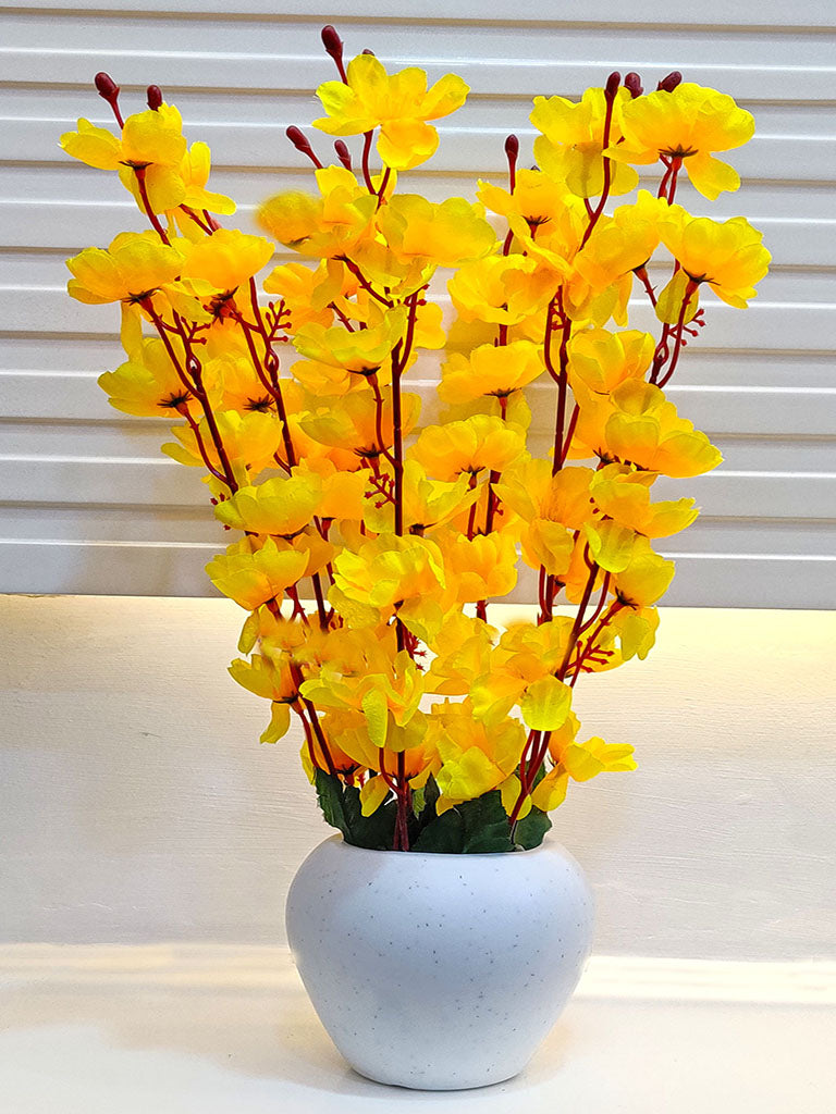 ARTSY® Artificial Flowers With Pot For Home Decoration, Office Decor Cherry Blossom combo, Yellow, 1 Piece