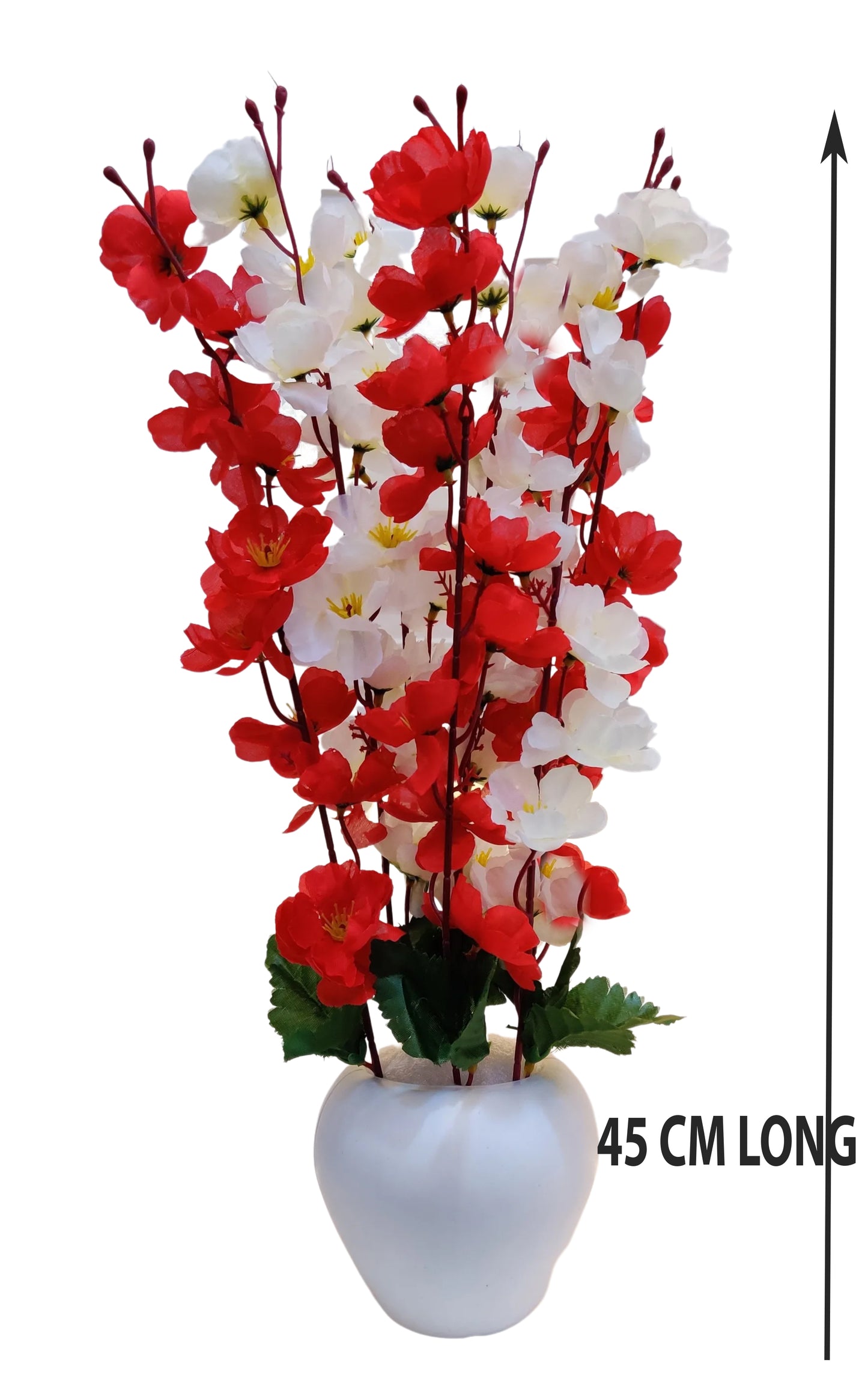ARTSY® Artificial Flowers With Pot For Home Decoration, Office Decor Cherry Blossom combo, White red, 1 Piece