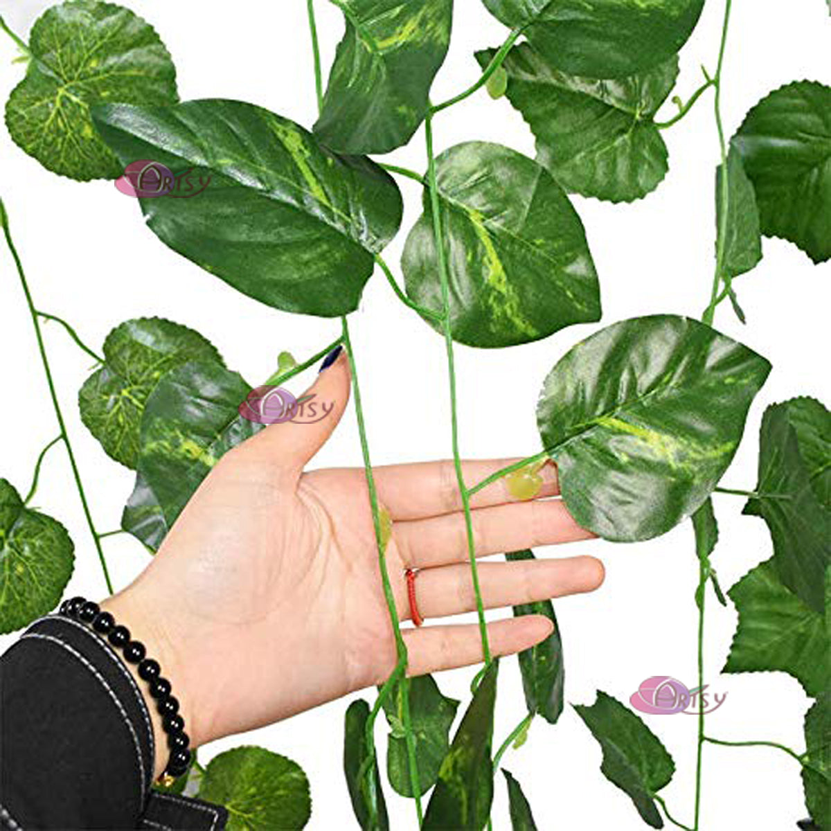 ARTSY® Artificial hanging flowers for wall decoration, artificial plants for home decor, money plant leaves for decoration, office decor, craft, gifting, pack of 4 pieces, 7 feet long each, green