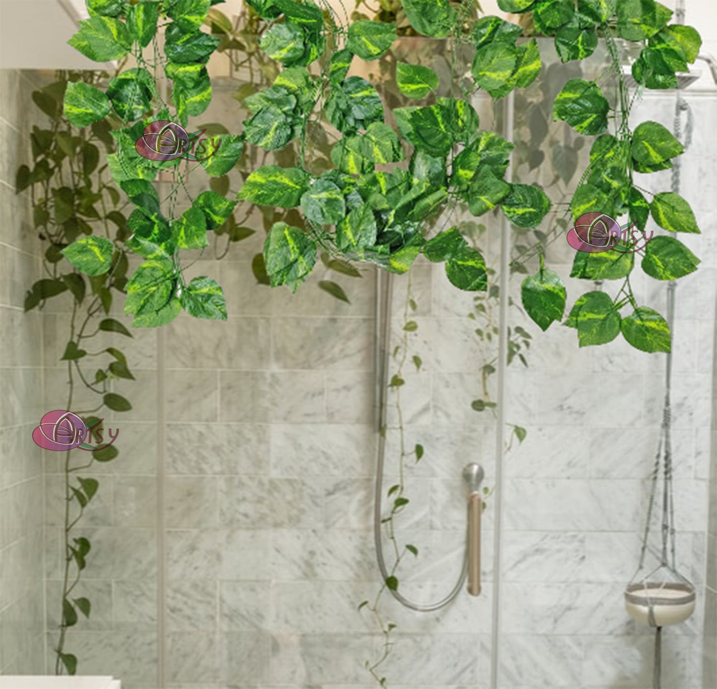 ARTSY® Artificial hanging flowers for wall decoration, artificial plants for home decor, money plant leaves for decoration, office decor, craft, gifting, pack of 4 pieces, 7 feet long each, green