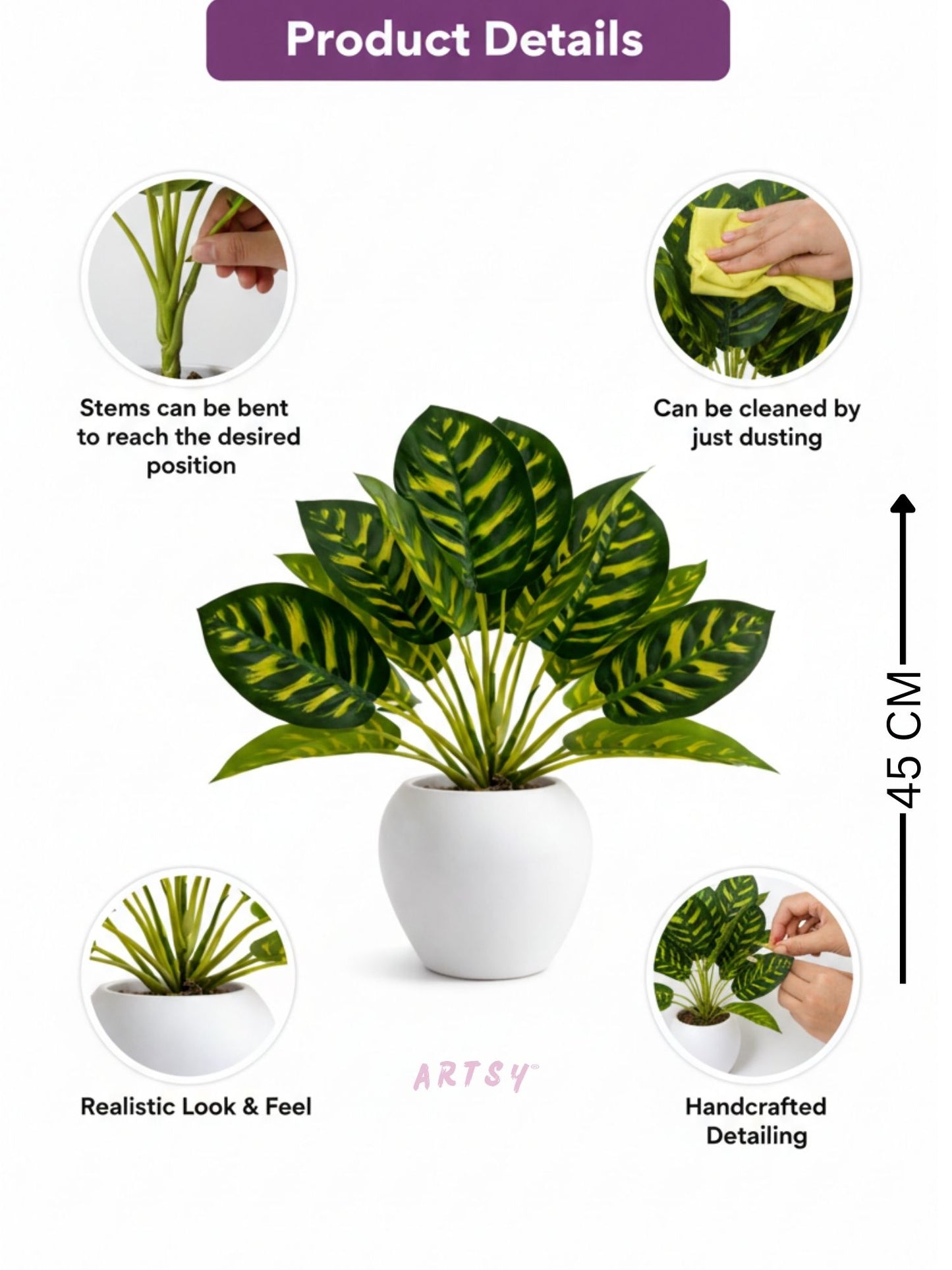ARTSY Realistic Artificial Indoor Plant with Decorative Pot, Pack of 1