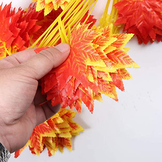 ARTSY® Artificial hanging flowers for wall decoration, artificial plants for home decor, maple plant leaves for decoration, office decor, craft, gifting, pack of 3 pieces, 7 feet long each, orange