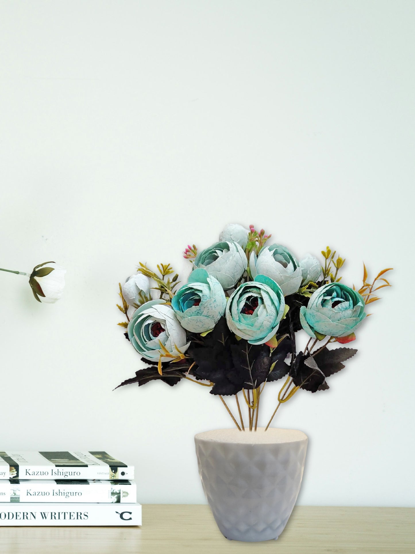 ARTSY® Artificial flowers with pot for Home decoration, table top, office decor, peony flowers, craft, gift, 35 cm height, Green, Pack of 1 Piece