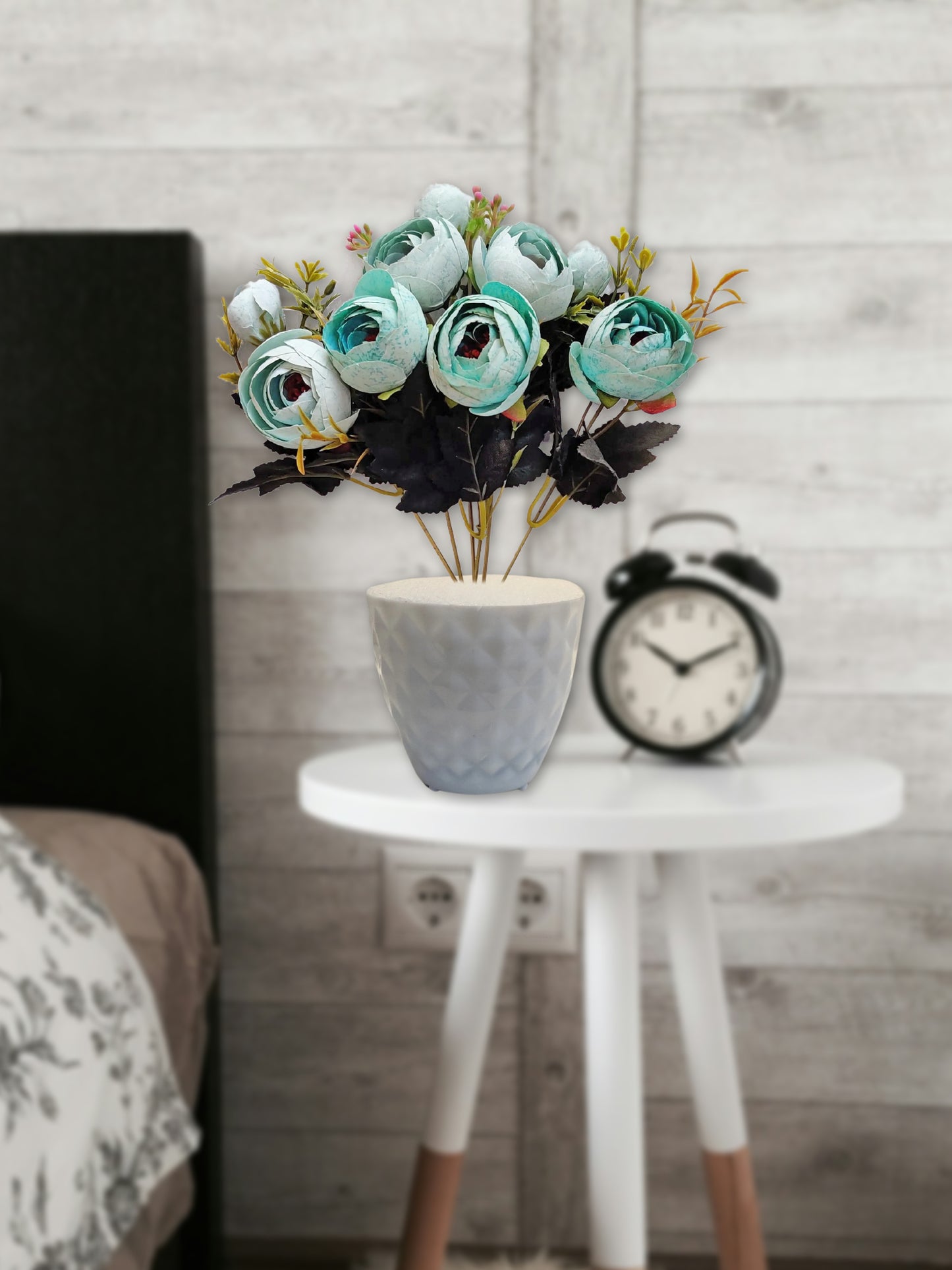 ARTSY® Artificial flowers with pot for Home decoration, table top, office decor, peony flowers, craft, gift, 35 cm height, Green, Pack of 1 Piece
