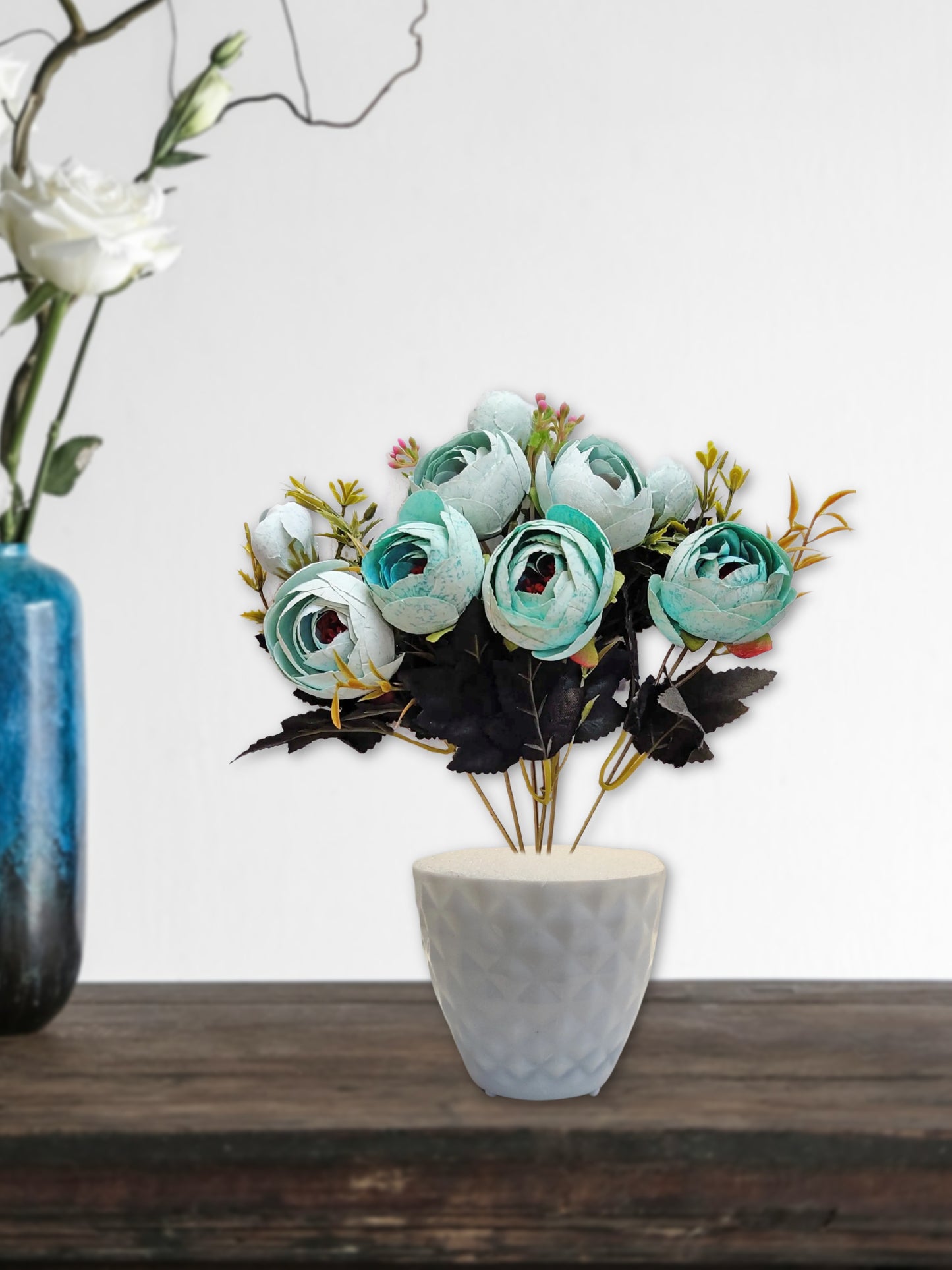 ARTSY® Artificial flowers with pot for Home decoration, table top, office decor, peony flowers, craft, gift, 35 cm height, Green, Pack of 1 Piece