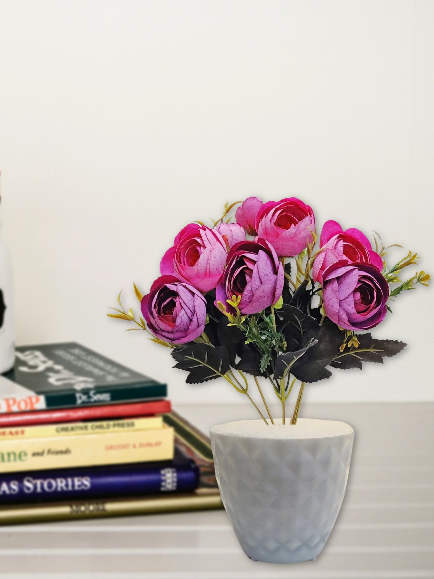 ARTSY® Artificial flowers with pot for Home decoration, table top, office decor, peony flowers, craft, gift, 35 cm height, Purple, Pack of 1 Piece