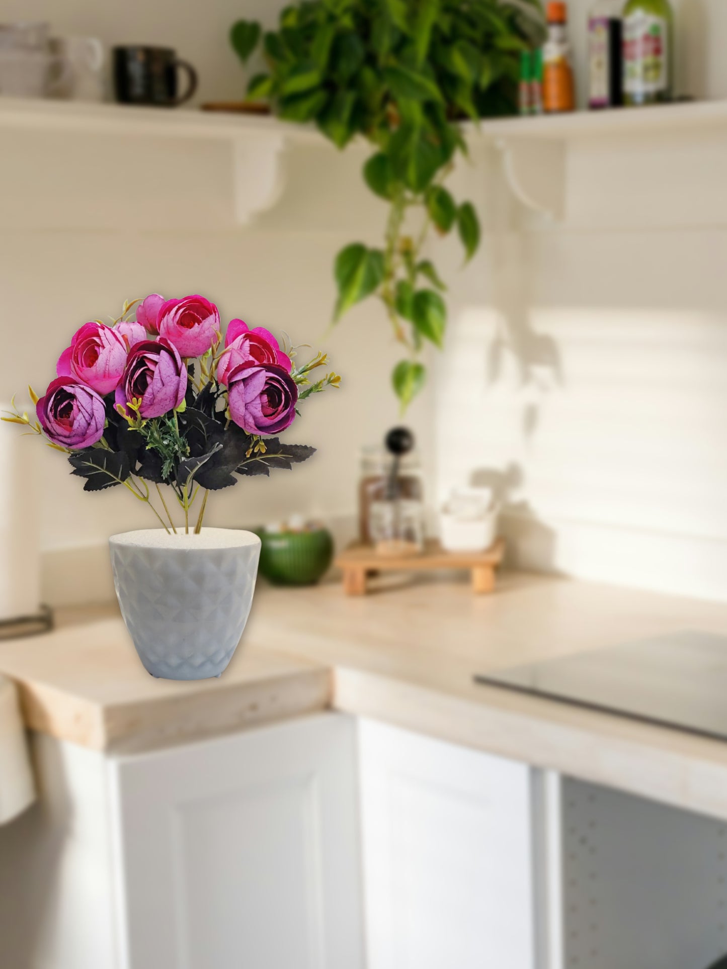ARTSY® Artificial flowers with pot for Home decoration, table top, office decor, peony flowers, craft, gift, 35 cm height, Purple, Pack of 1 Piece
